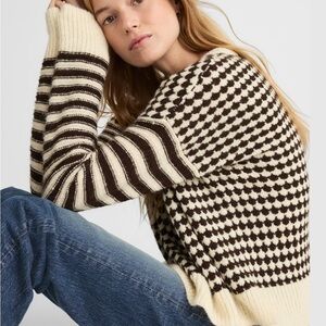 Madewell Black and Cream Patterned Sweater